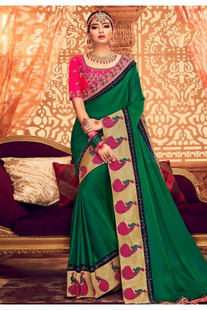 Green satin festival wear saree  1901
